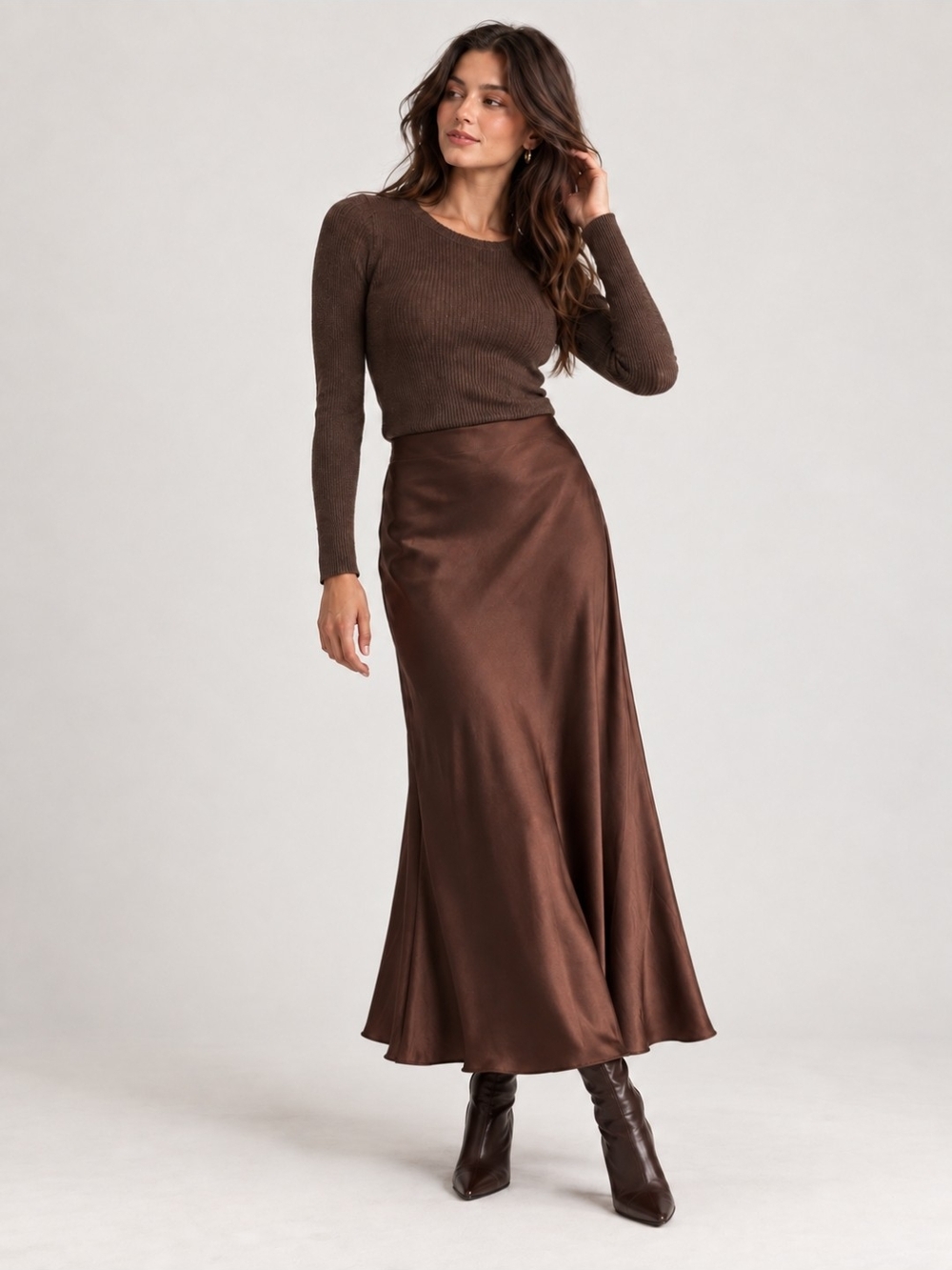 Quince 100% Washable Mulberry Silk Maxi Skirt Hot Fudge Brown Small NWT